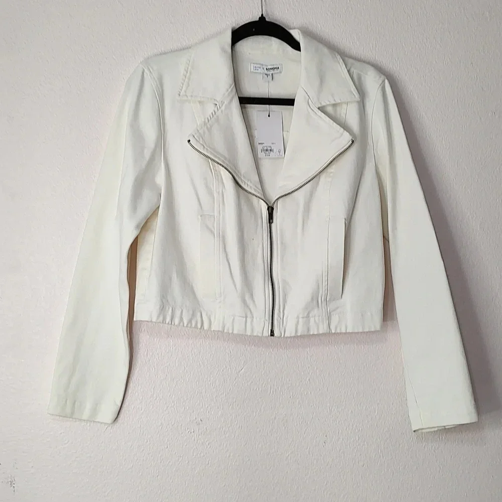 Lauren Lane/Sonoma White Wash Denim Crop Jacket Size S